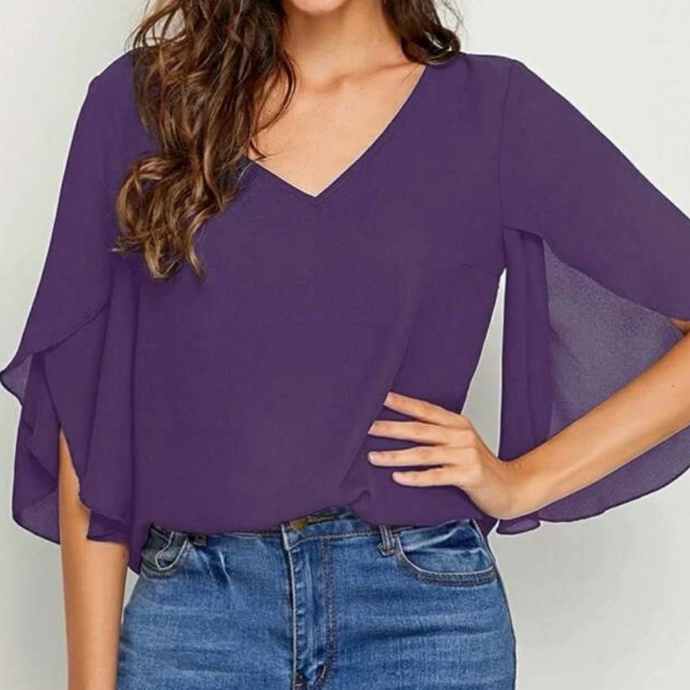 Women’s purple flowy long sleeve blouse